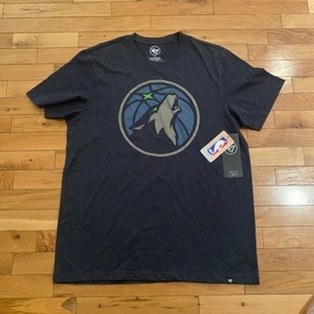 47 Brand Minnesota Timberwolves NBA Primary Icon Tee Shirt Navy Blue Mens Large